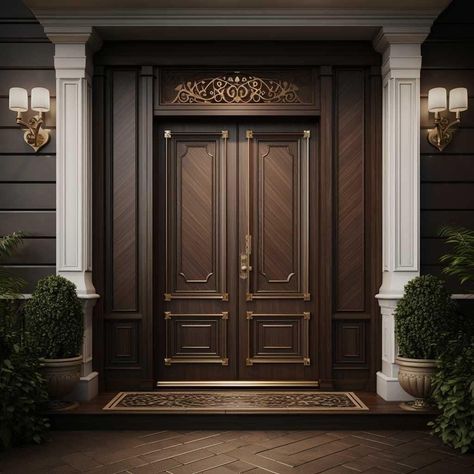 Two Door Main Entrance, Double Door Main Door Designs, Classic Main Door Design, Classic Main Entrance Door Design, Classic Front Door Design, Main Door Designs Entrance, Classic Doors Entrance, Main Door Design Entrance Double Doors, Double Door Main Entrance Design