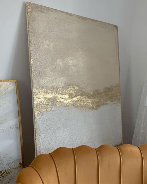 Canvas Gold Painting, White And Gold Canvas Art, White And Gold Plaster Art, Paintings With Gold, Golden Artwork, Golden Abstract Painting, Room Paintings Canvas, Neutral Canvas Art, Wall Art Gold Leaf Neutral