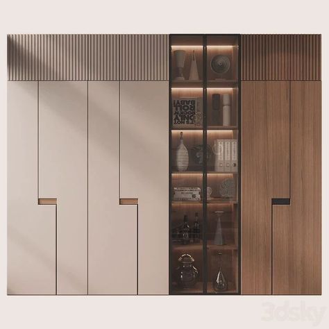 Form meets function with this handleless wardrobe design. Perfect for small spaces or anyone who loves a clean aesthetic. . . . . . #handlelesswardrobe #modernbedroom #space-saving #interiorinspo #interiorstyle Leather Finish Wardrobe Design, Openable Wardrobe Design, Wardrobe Shutter Design, Display Cupboard, Wardrobe Display, Modern Wardrobe Design, Wardrobe Laminate Design, Wall Wardrobe Design, Glass Wardrobe