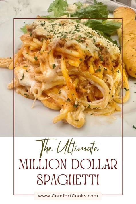 Whether you’re cooking for a crowd or simply want a delicious dish that reheats like a dream, this Million Dollar Spaghetti recipe is guaranteed to be a hit. This Creamy Baked Spaghetti is simple, flavorful, and ready in under an hour.  #milliondollarspaghetti #MillionDollarSpaghettiRecipe #BakedSpaghetti #CreamyBakedSpaghetti #EasyBakedSpaghetti #TheBestBakedSpaghetti Millions Dollar Spaghetti, Elevated Spaghetti, Viral Spaghetti Recipe, Baked Spaghetti Recipe Easy, White Spaghetti Recipe, Creamy Spaghetti Recipes, Millionaire Spaghetti, Best Baked Spaghetti Recipe, Baked Spaghetti Recipes