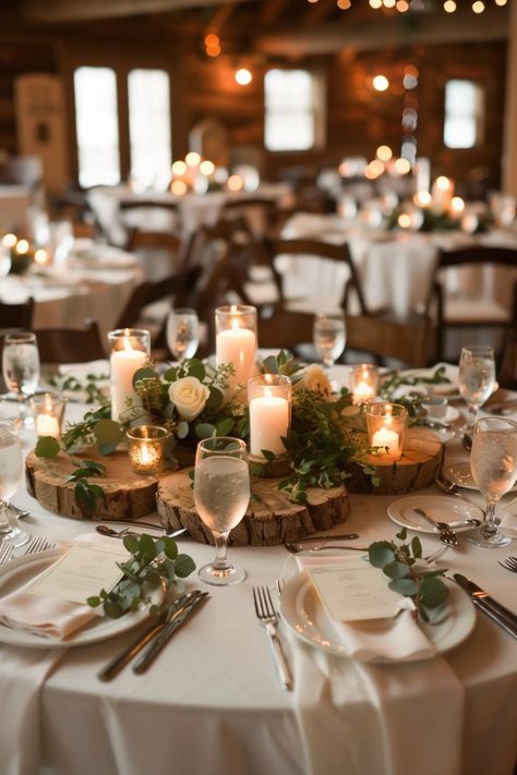 Rustic Table Arrangements, Rustic Elegant Table Setting, Rustic Table Centrepiece, Classy Rustic Wedding Decor, Twilight Wedding Ideas, No Flower Wedding Centerpieces, Rustic Modern Wedding Decor, Farmhouse Table Wedding Decor, Rustic Reception Table