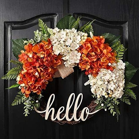 Red Hydrangea Wreath, Outdoor Fall Wreaths, Autumn Front Door, Fall Floral Decor, Fall Hydrangea, Fall Decor Wreaths, Harvest Wreath, Door Wreaths Fall, Fall Thanksgiving Decor