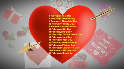 7-21 day Valentine Week List, Valentine Day Week List, February Special Days, Crush Messages, Valentine Week, Valentine Day List, Valentine Day Week, Facebook Profile Photo, February Holidays