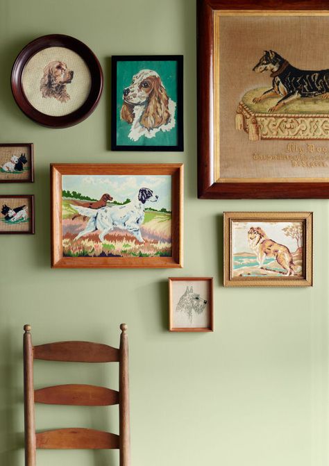 If your a dog lover who loves antiques you need to start collecting needlepoints and paint-by-numbers. hreaded pups range from finely detailed works from the 1800s (see the Doberman portrait, far right) to circa 1950s items created from kits similar to paint-by-numbers. Dog Frames, Canine Art, Dog Rooms, Portrait Wall, Dog Wall Art, Vintage Dog, Dog Decor, Dog Themed, Dog Paintings