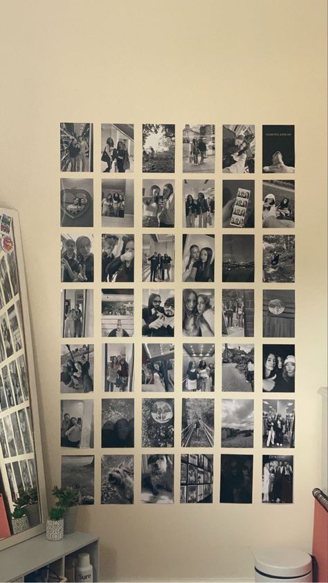 Collage On Bedroom Wall, Minimalist Bedroom Photo Wall, Foto Wall Ideas Bedroom, Room Photo Wall Aesthetic, Photo Wall Mirror, Wall Photo Collage Bedroom, Picture Frames On The Wall Bedroom Aesthetic, How To Make A Photo Wall Collage, Bedroom Photo Wall Ideas Couple