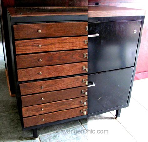 Steel File Cabinet Makeover - Faux Architectural flat file cabinet Diy File Cabinet, Flat File Cabinet, Metal File Cabinet, File Cabinet Makeover, Metal Filing Cabinet, Painted Drawers, Old Metal, Cabinet Makeover, Style Makeover