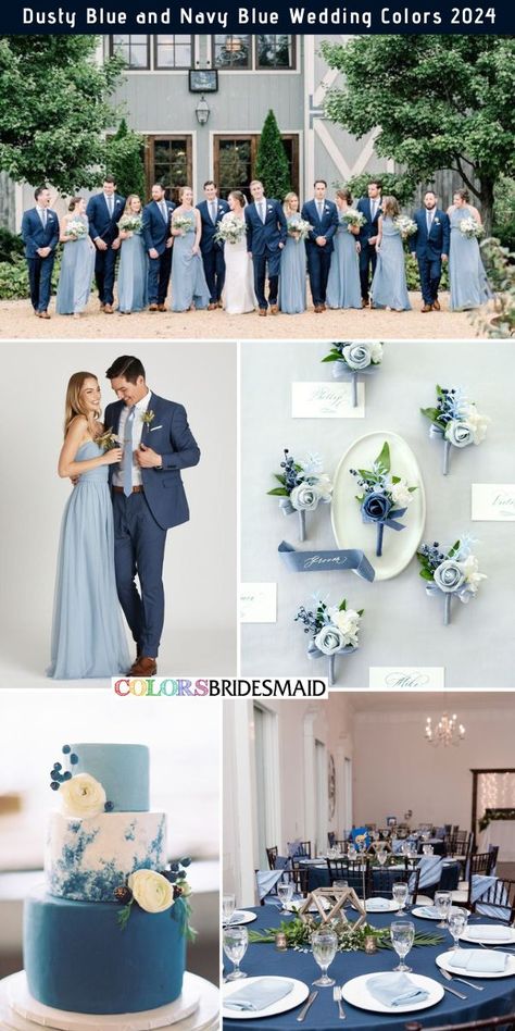 Navy Blue And Light Blue Wedding Theme, Icy Blue And Navy Wedding, Dusty Blue And Navy Bridal Party, Cinderella Blue Wedding Color Schemes, Wedding Colors For May 2024, Navy Blue White And Silver Wedding Theme, Slate Blue Wedding Colors, Blue Colour Scheme Wedding, Blue Venue Wedding