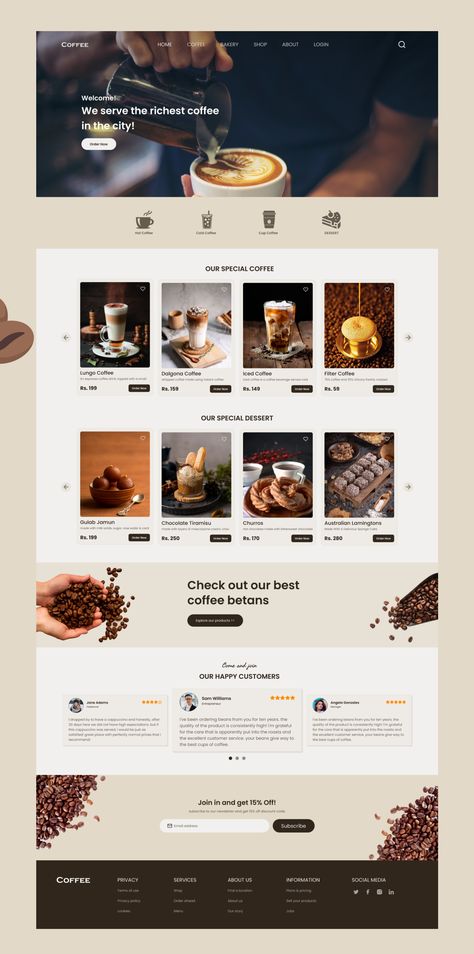 coffee shop web design Cafe Website Design, Coffee Shop Website, Webpage Design Layout, Coffee Site, Food Website Design, Cafe Website, Simple Website Design, Design Sites, Design Café