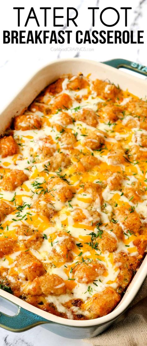 Breakfast Casserole with Tater Tots - Carlsbad Cravings Breakfast Ideas To Feed A Crowd, Best Breakfast Ever, Moms Brunch Ideas, Breakfast Ideas For A Crowd Make Ahead, Tatertots Recipes, Cold Breakfast Ideas For A Crowd, Brunch For A Crowd Make Ahead, Easy Brunch Ideas For A Crowd, Easy Breakfast Ideas For A Crowd