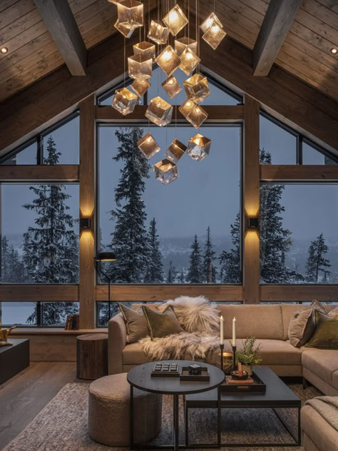 Discover the inviting interiors, spacious living areas, and stunning views that define the log home and ski chalet lifestyle. 🏡❄️  Mountain-inspired decor, find inspiration for your own rustic haven. #LogHomes #SkiChalets #RusticLiving #CabinLife #MountainHomes #CozyRetreats #LogCabinInteriors #HomeInspiration #WinterEscape #NatureLiving #TimelessDesign home decor christmas decor elf on the shelf ideas christmas recipies holiday cookies interior design nails inspo christmas diy diy ornaments Norwegian Countryside, Mountain Interior Design, Loft Cabin, Mountain Interiors, Crystal Lights, Pyrite Pendant, Chalet Interior, Mountain Cottage, Ski House