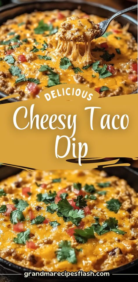 Dive into the ultimate party appetizer with this Cheesy Taco Dip! Loaded with seasoned ground beef, creamy cheeses, and a hint of spice from Rotel, this dip is perfect for game nights, gatherings, or casual snacking. Pair it with tortilla chips or fresh veggies for a flavorful treat. Queso Party Dip, Green Queso Dip, Tostitos Recipes Dips, Loaded Taco Dip, Cheesy Chicken Taco Dip, Dips And Chips Recipes, Appetizer With Taco Meat, Chip Dip With Ground Beef, Beefy Taco Dip