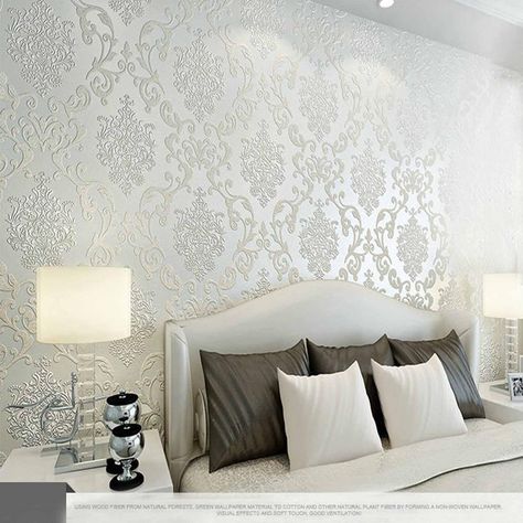 Best 10m Many Colors Luxury Embossed Textured Wallpaper Non Woven Decal Wall Paper Rolls For Living Room Bedroom Decoration 2nwwr Sj Under $17.16 | Dhgate.Com Wallpaper Behind Bed, Damask Wallpaper Living Room, Damask Wallpaper Bedroom, Wallpaper Walls Bedroom, Bedroom Wall Designs, Bed Design Modern, Bedroom Wallpaper, Damask Wallpaper, Wall Decor Design