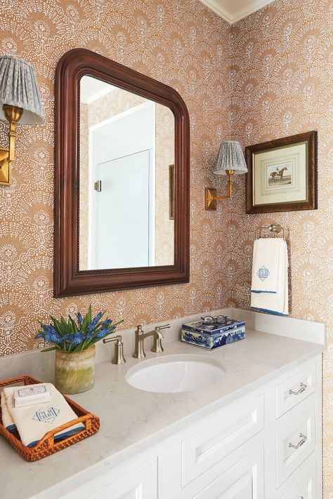 Guest Bath Small Bathroom Rental, Bathroom Rental, Organic Bathroom, Southern Living Idea House, Sister Parish, Southern Home Interior, Southern Living Homes, Bathroom Red, Vanity Design