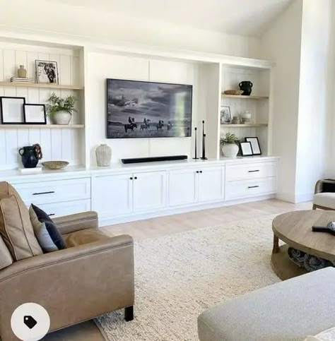 30+ TV Media Wall Ideas That Are Both Functional and Stylish - HubPages Tv Media Wall, Media Wall Ideas, Built In Tv Wall Unit, Built In Wall Units, Media Walls, Tv Built In, Built In Entertainment Center, Built In Shelves Living Room, Living Room Wall Units