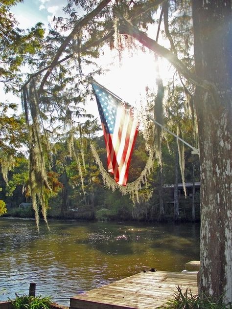 American flag in the sun water outdoors trees usa flag america Swamp People, Pure Country, Halloween Nails Diy, Flag Hanging, Lazy Afternoon, Independance Day, Southern Life, I Love America, Happy Tails