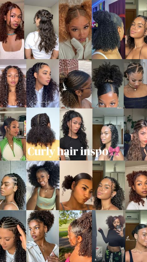 #curlyhair #curlyhairstyles #curlyhairinspo #part19 Haircut Styles For Curly Hair Natural, Cute Curly Work Hairstyles, Natural Curly Styles For Black Women, Curly Hairstyles Images, Long 4a Hairstyles, Out Of Face Curly Hairstyles, First Day Hairstyles Black, Cute Hairstyles For Type 4 Hair, Natural Hairstyles For Pool Day