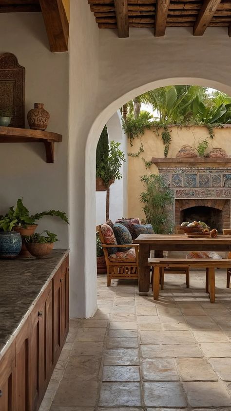 Hacienda Home Interior, Mexico Aesthetic Home Decor, Spanish House Design Interior, Mexican Style House Interiors, Interior Design Mexican Style, Spanish Inspired Living Room, Old Spanish Style Homes Interior, Old Mexican Aesthetic, Mexico Style Homes