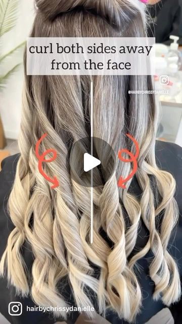 Chrissy Danielle Lotenero on Instagram: "HOW TO: create my SIGNATURE WAVES‼️👇🏼 @minttools   👉🏼 take section by section around the head  👉🏼 start each curl at the top of the hair feeding the ends through with the other hand 👉🏼 leave 1” out at the end so it’s straight 👉🏼 unravel without unclamping (this is key 🔑) 👉🏼 pull down on the ends to straighten and seal the curl  💚 my favorite iron❓ @minttools 1.25” extra long curling iron 👉🏼 use code CHRISSY for a discount at checkout! (link in bio!)  #behindthechair #hairvideos #curlingiron #hairstylingtutorial #hairstyles #hairhacks #hairhowto #wavyhair #curls #longhair #beachwaves" Down And Curled Hair, Hair Straightener Waves Tutorials, Curling Hair Styles Half Up Half Down, How To Curl My Own Hair, Hair Curls For Long Hair, Diy Big Curls For Long Hair, Beachy Waves Side Part, Alternating Curls Vs Same Direction, Curling Methods For Long Hair