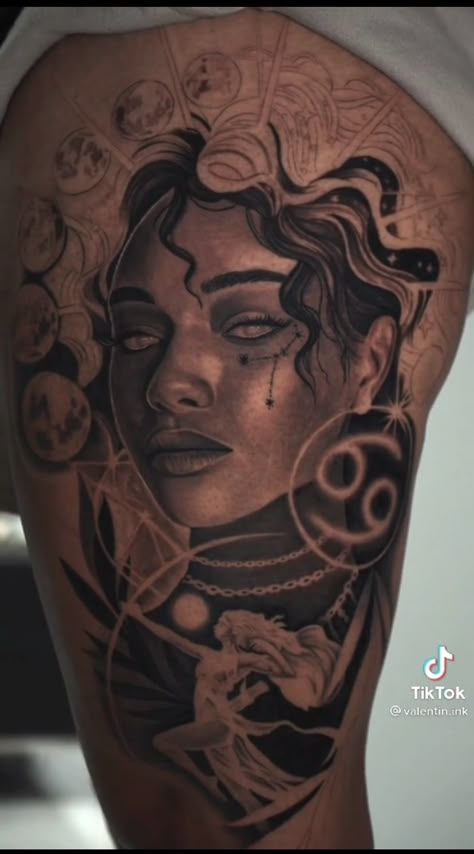 Black Woman Strength Tattoo, Neith Goddess Tattoo, Aphrodite Tattoo Black Woman, Black Artwork Tattoo, African Princess Tattoo, Black Egyptian Goddess Tattoo, Black Warrior Woman Tattoo, Medusa With Locs Tattoo, Cancerian Goddess Tattoo