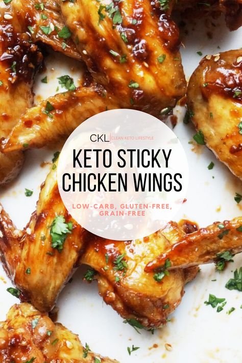 These Sticky Keto Chicken Wings are the perfect appetizer. They are spicy, tangy, and finger-licking good! These Sticky Wings are keto, low-carb, paleo, grain-free, dairy free, and gluten-free! Keto Chicken Wings, Sticky Wings, Soy Garlic Chicken, Sticky Chicken Wings, Braised Chicken Breast, Balsamic Vinegar Chicken, Garlic Chicken Wings, Chicken Wing Sauces, Clean Keto