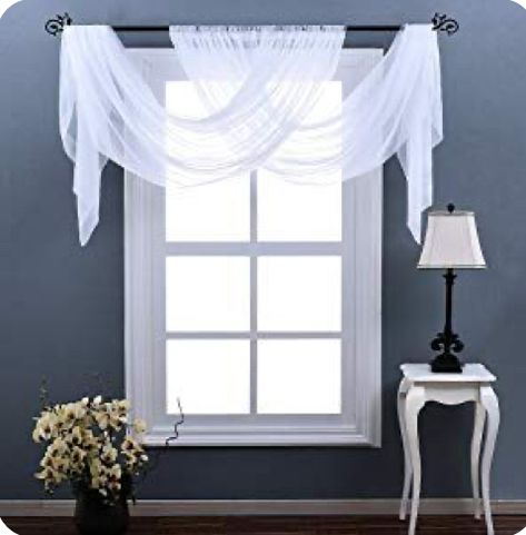 Sheers Curtains Living Room, Valances For Living Room, Waterfall Valance, Decorative Window Treatments, Small Window Curtains, Window Treatments Bedroom, Plain Curtains, White Sheer Curtains, Stylish Curtains