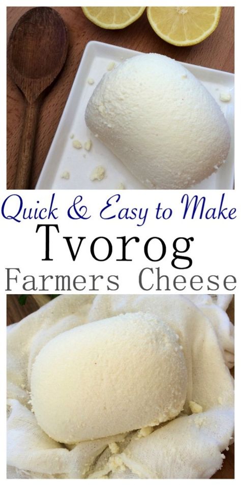 This Farmers Cheese recipe is such a time saver using lemon juice or vinegar. Also known as Tvorog, Quark, White Cheese, Gvina Levana. Easy Tvorog or Farmers Cheese (творог) Homemade Farmers Cheese, Farmers Cheese Recipes, Cheese Recipes Homemade, Cheese Making Recipes, Goat Milk Recipes, Diy Cheese, Diy Easy Recipes, Farmers Cheese, White Cheese