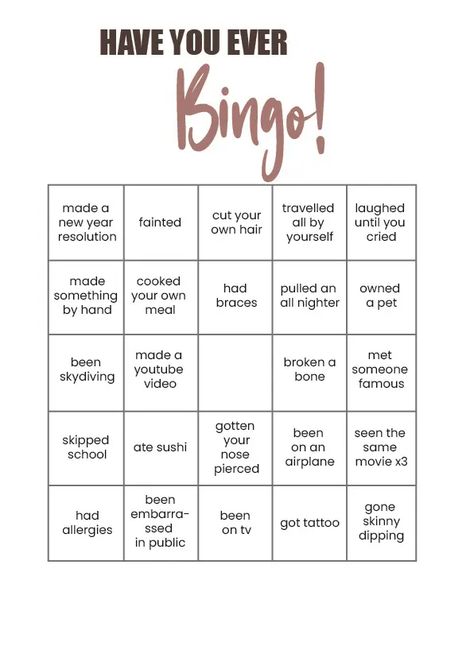 Bingo Have You Ever, Have You Ever Bingo, Fun Night With Friends, Lesson Activities, Bingo Template, Night With Friends, Appreciation Ideas, Free Printable Games, Bingo Printable