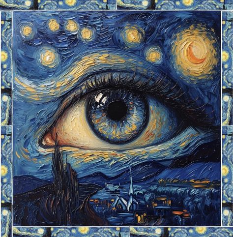 Starry Night Eye Drawing, Starry Nights Drawing, Van Gogh Painting Ideas, Van Gogh Inspired Paintings, Starry Night Inspired Art, Starry Night Drawing, Van Gogh Night, Van Gogh Inspired Art, Crafts For Gifts