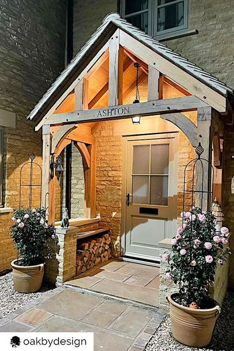 Oak Porch, Porch Extension, Timber Frame Porch, Cottage Front Doors, Porch Canopy, Cottage Porch, House Front Porch, Porch Roof, Front Porch Design