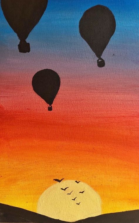 5 Min Painting Ideas, Easy Simple Things To Paint, East Painting Ideas Beginners Canvas, Easy Canvas Art Sunset, Easy Sunset Canvas Painting, Fun Paintings On Canvas, East Painting Ideas Beginners, Easy Silhouette Paintings, Watercolor Art Sunset