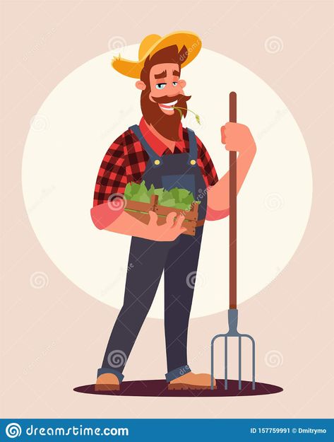 Farmer Cartoon, Corn Drawing, Cartoon Mouth, Red Couch, Work Flats, Flat Vector Illustration, Graphic Design Layouts, Man Character, Flat Vector