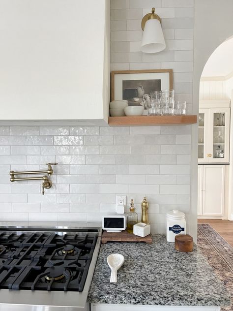 White herringbone backsplash kitchen