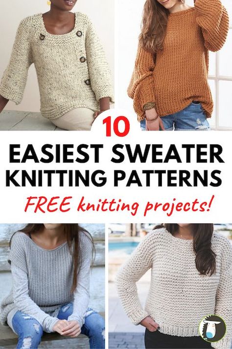 Easy Pullover Sweater Knitting Pattern, Women Sweater Knitting Pattern Free, Easy Sweaters To Knit Free Pattern, Knitted Jerseys For Women Free Patterns, Knitted Jumpers For Women Free Patterns, Baggy Knitted Sweater, Beginner Jumper Knitting Pattern, Knitted Jersey Patterns For Women, Easy Beginner Knit Sweater