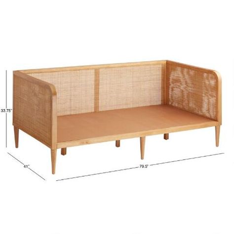 Rattan Cane and Wood Kira Daybed Frame | World Market Bedroom Ideas Korean, Modern Coastal Bedroom, Guest Bedroom Ideas, Daybed Frame, Rattan Cane, Bedroom Upgrade, Wood Daybed, Plans Architecture, Fall Bedroom