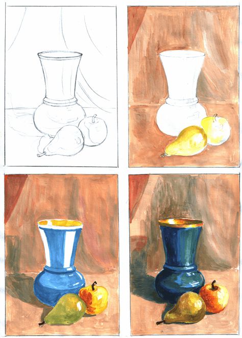 Watercolour Still Life Easy, Still Life Drawing Watercolors, Easy Still Life Painting, A Level Art Sketchbook Layout, Painting Lesson Plans, Aztec Drawing, Acrylic Painting Inspiration, Pencil Drawings For Beginners, Easy Art For Kids