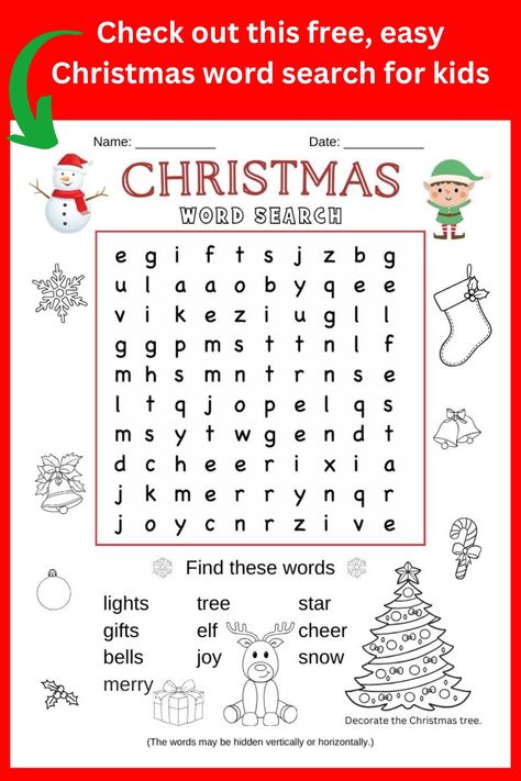 Easy Christmas word search puzzle for kids. Free printable PDF available on Puzzletainment.com Christmas Search And Find, Christmas Crosswords Free Printable, Kindergarten Word Search Free Printable, Christmas Wordsearch Free Printable, Free Christmas Word Search Printables, Christmas Word Games Free Printable, Word Search For Kids Free Printable, Free Word Search Puzzles Printables, Kids Word Search Free Printable