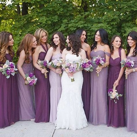 Lilac and purple bridesmaid dresses Plum Wedding, Purple Wedding Theme, Wedding Colors Purple, Purple Bridesmaid, Pnina Tornai, Lilac Wedding, Purple Bridesmaids, Purple Bridesmaid Dresses, Purple Dresses