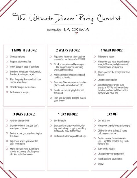 Planning a Dinner Party: Your Checklist. Everything you need to know to keep you organized and ready to go for your big day. Dinner Party Etiquette, Brunch Checklist, Tea Party Checklist, Dinner Party Checklist, Dinner Party Entertainment, Healthy Dinner Party, Diy Dinner Party, Dinner Party Planning, Event Planning Printables