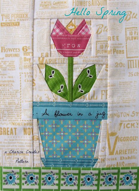 Charise Creates: Hello Spring Tulip & Tote Bag Remodeled House, Free Paper Piecing Patterns, Paper Piecing Tutorial, Paper Pieced Quilt Patterns, Spring Quilts, Flower Quilts, Paper Pieced Quilt, Flower Quilt, Foundation Piecing