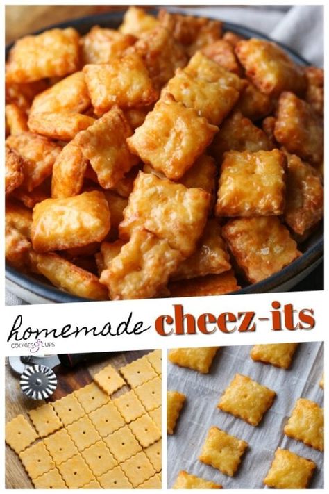 Homemade Cheez Its are an incredibly easy, homemade version of the classic cheddar cheese cracker! Not only are these delicious, and fun to make, but will definitely impress! #cookiesandcups #cheezits #cheddarcrackers #crackers #snacks #recipe #homemade #copycat #fromscratch Baked Cheddar Crisps, Homemade Cheddar Crackers Pioneer Woman, Homemade Saltine Crackers, Cheez Its, Homemade Cheez Its, Homemade Crackers Recipe, Savory Snack Recipes, Homemade Cheese Crackers, Cracker Recipe