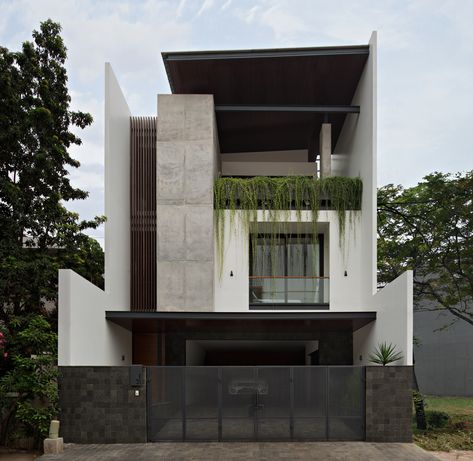 House With Plants, Design Casa Piccola, Modern Minimalist House, Narrow House, Modern Exterior House Designs, Minimal House Design, Minimalist House Design, Design Exterior, Contemporary House Design