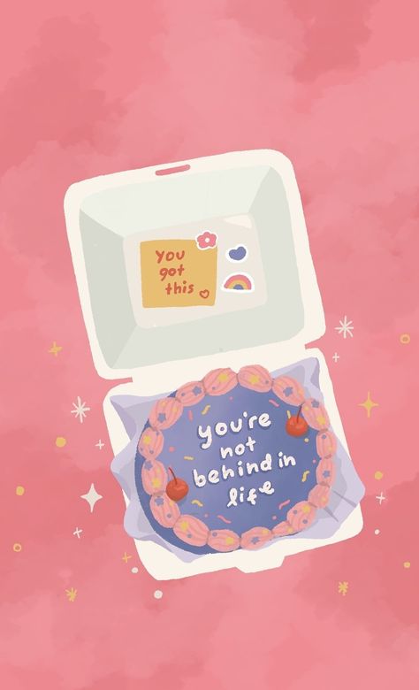 Cute Korean Words Aesthetic, Bento Cake Illustration, Korean Aesthetic Illustration, Korean Illustration Cute, Self Care Illustration Art, Motivation Art Illustration, Cute Motivational Wallpaper, Korean Bento Cake, Korean Bento