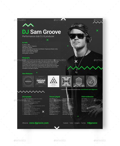 GrooveLine - DJ Press Kit / DJ Resume / DJ Rider PSD Template Epk Press Kit Music Design, Epk Press Kit Music, Music Press Kit, Dj Branding, Dj Profile, Dj Press Kit, Press Release Example, Press Kit Design, Book Marketing Plan