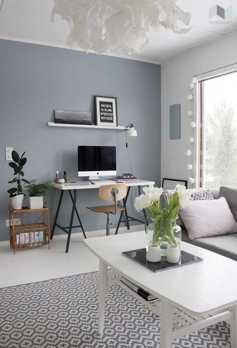 Gray Walls, A Living Room, Computer Desk, The Wall, Coffee Table, Computer, Desk, Paint, Living Room