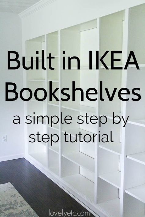 A simple tutorial for turning basic IKEA billy bookcases into a gorgeous wall of built in bookshelves for your living room or any other space in your home. Easy instructions with plenty of photos show you how to make these DIY built in bookshelves even if you don't have a lot of carpentry skills. Bookshelves Ikea, Built In Bookshelves, Billy Ikea, Ikea Built In, Billy Bookcases, Billy Bookcase Hack, Ikea Billy Bookcase Hack, Ikea Bookcase, Bookcase Diy