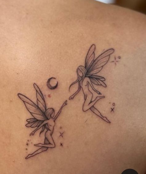 Fairy Tattoos Black Women, Fairy Themed Tattoo, Faeries Tattoo, Fairy Color Tattoo, Lesbian Fairy Tattoo, Three Fairies Tattoo, Big Fairy Tattoo, Gemini Fairy Tattoo, Fairy Stomach Tattoo