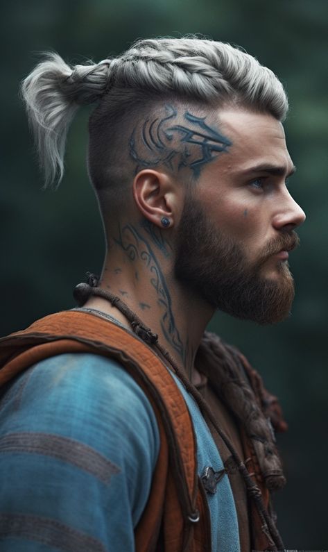 Men Long Hair Shaved Sides, Boys Viking Haircut, Mens Viking Braids Short Hair, Men Viking Hair, Viking Haircut Men Undercut, Male Viking Costume, White Men Braids, Male Viking Hair, Male Viking Braids