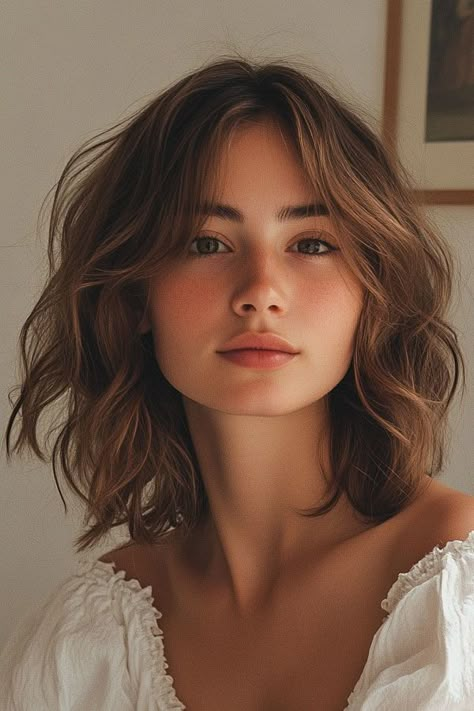 Beach Chic Hair, Wavy Short Hair Layers, Natural 2b Hair, Medium Waves Hair, Midlength Haircuts With Layers Wavy Hair, Soft Wavy Bob, Wavy Brunette Bob, Haircuts For Wavy Hair Medium Layered, Wave Medium Hair