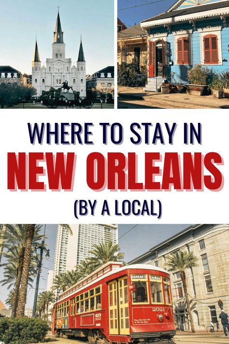 Colorful houses in Faubourg Marigny, The classic Instagram shot of St. Louis Cathedral, a red trolly in downtown New Orleans New Orleans Vacation, Louisiana Travel, New Orleans Hotels, Visit New Orleans, New Orleans Travel, Best Boutique Hotels, Budget Planer, Text Overlay, Usa Travel Destinations