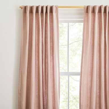 Worn Velvet Curtain, Tarragon, 48"x96", Set of 2 | West Elm Blush Curtains, Balcony Curtains, Mid Century Curtains, Metal Curtain Rod, Window Curtains Bedroom, Curtains Ideas, Dusty Blush, Living Room Door, Linen Curtain